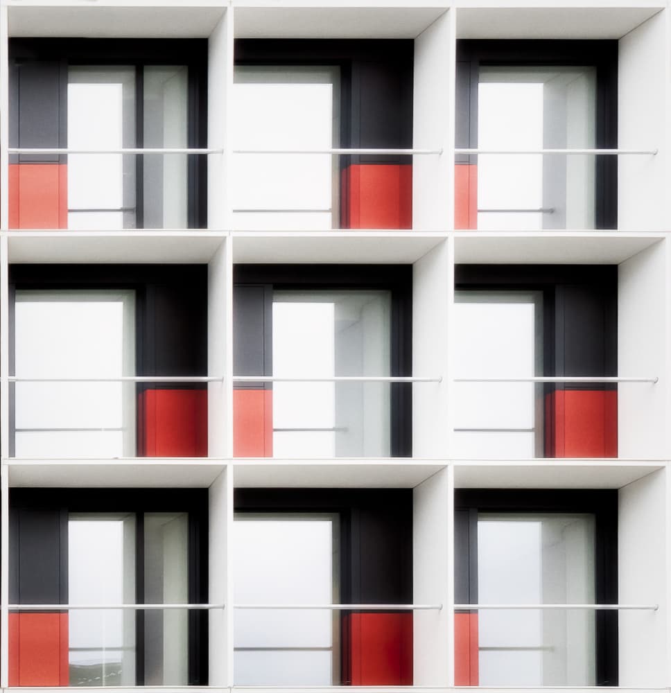 Geometric Red Window Facade by Ulrike Leinemann — canvas wall art