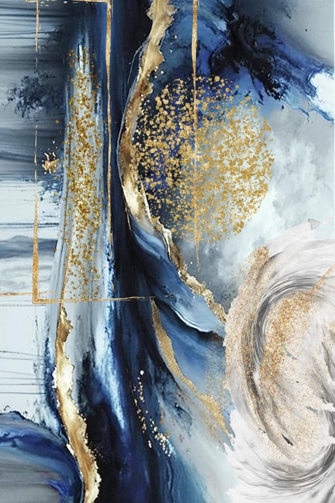Elegant Gold Blue Flow by Sally Ann Moss — canvas wall art