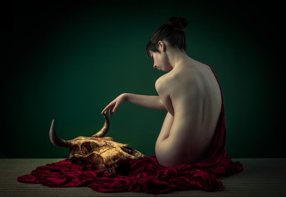 Nude Woman Bull Skull by AURIMAS VALEVICIUS — canvas wall art