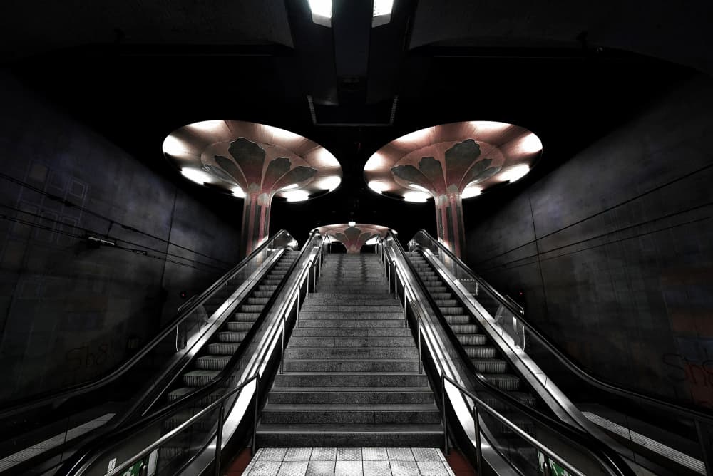 Dark Subway Escalators by Jorge Pimenta — canvas wall art