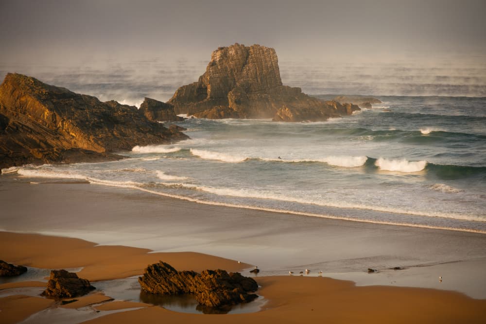 Misty Portugal Beach by Adrian Popan — canvas wall art