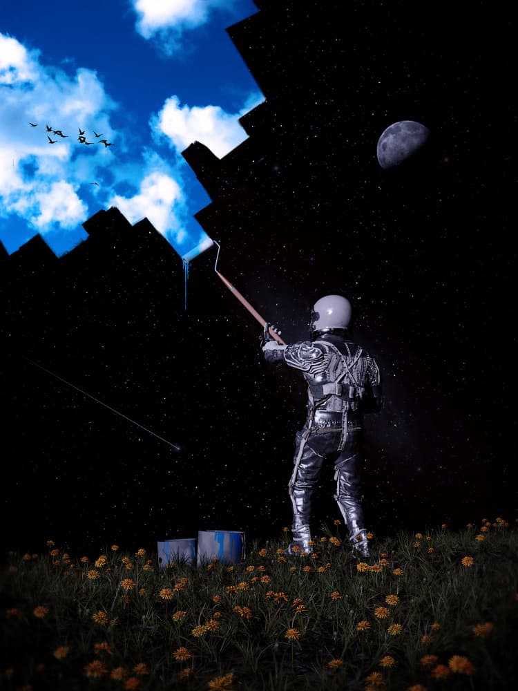 Astronaut Painting Sky by Nicebleed — canvas wall art