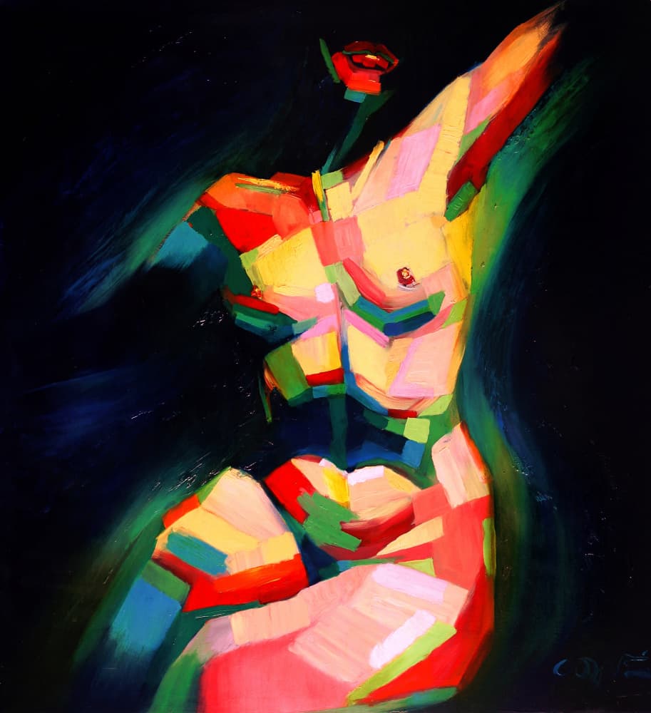 Dynamic Colorful Nude by Corné Akkers — canvas wall art