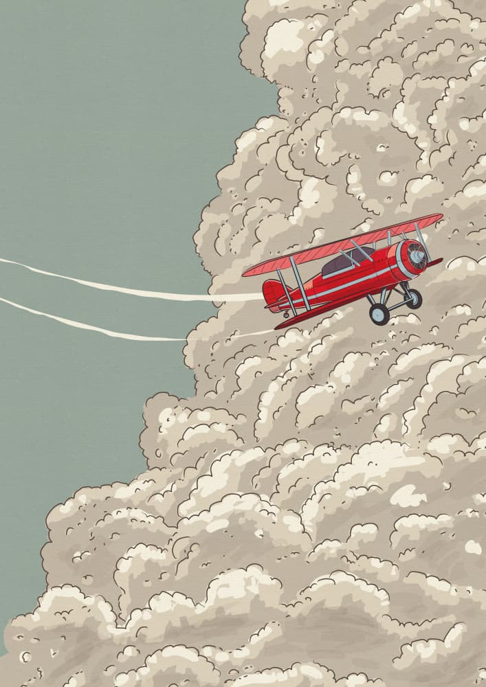 Red Biplane Clouds by Nicholas — canvas wall art