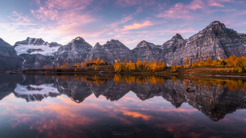 Golden Autumn Lake Reflections by Steve Zhang — canvas wall art