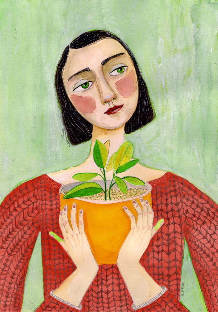 Woman Holding Green Plant by Sharyn Bursic — canvas wall art