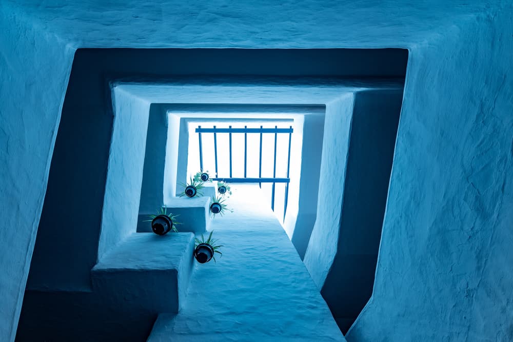 Blue Staircase Ascent by Franco Tessarolo — canvas wall art