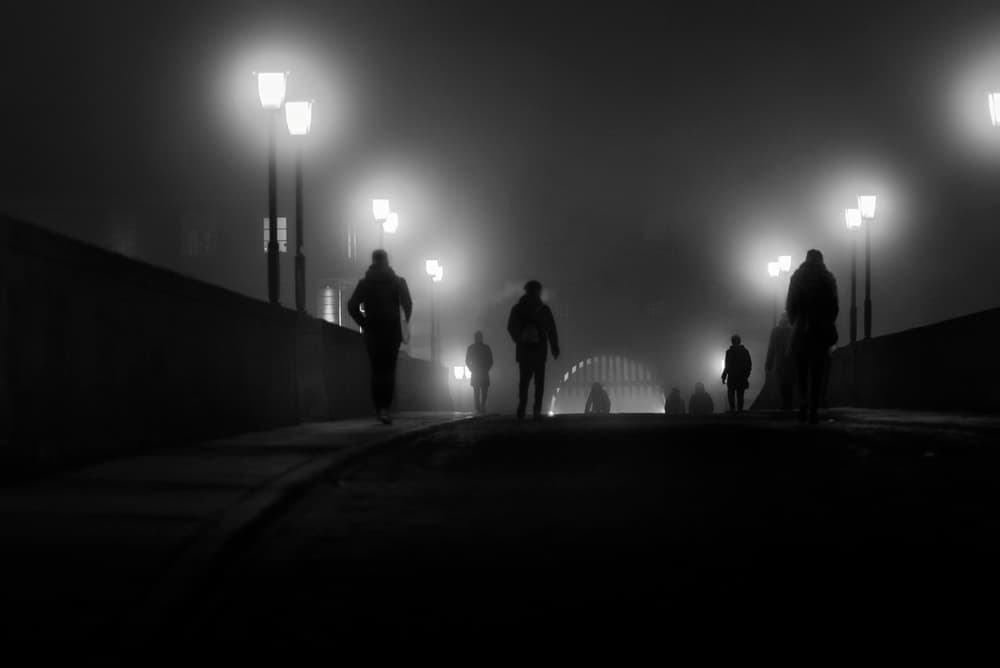 Misty Figures on Bridge by Alexander Jikharev — canvas wall art