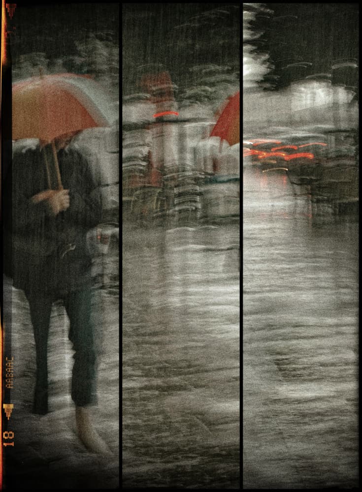 Red Umbrella Rainy Night by Yvette Depaepe — canvas wall art