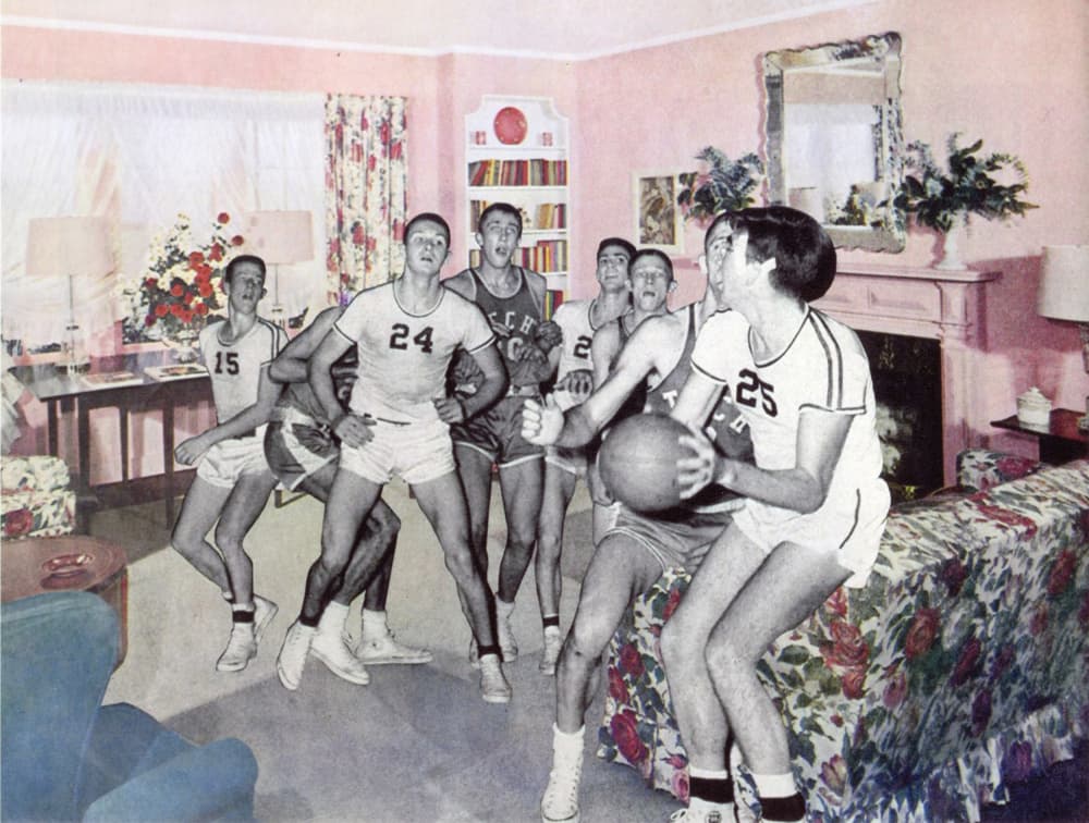 Retro Living Room Basketball by Mikhail Siskoff — canvas wall art