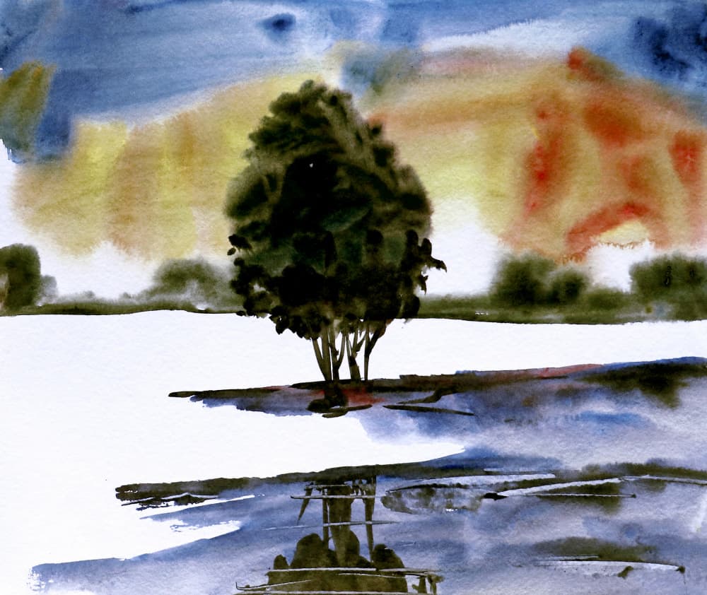 Sunset Tree Reflection by Santhosh ch — canvas wall art
