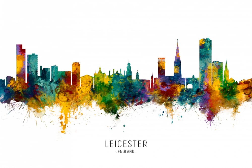 Colorful Leicester Skyline by Michael Tompsett — canvas wall art