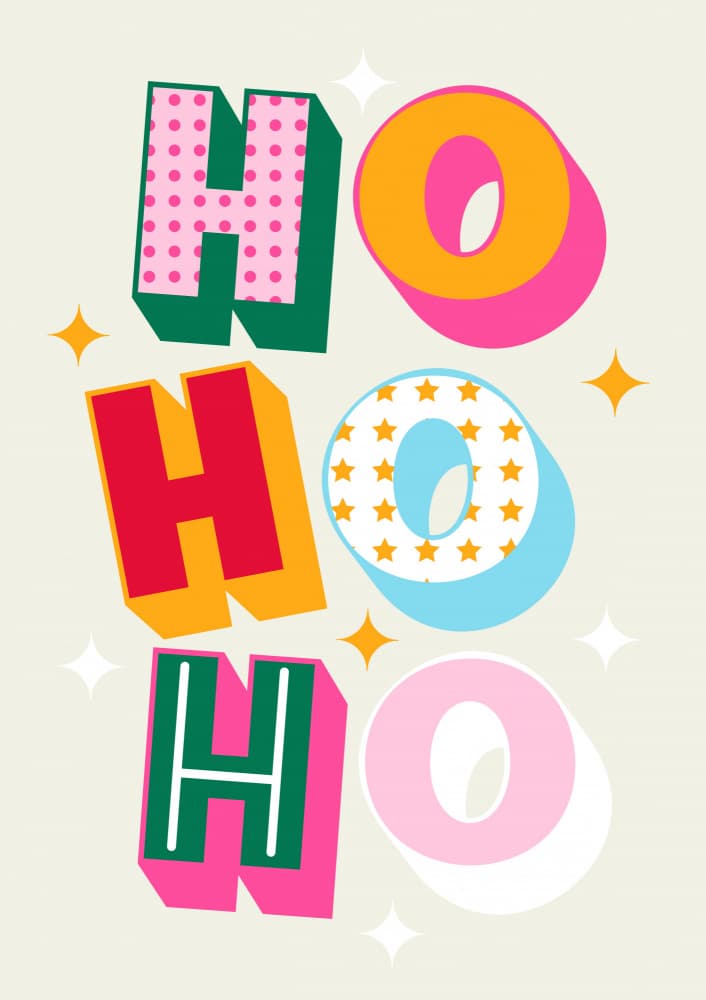 Retro Ho Ho Ho Christmas by Alina Shulhouskaya — canvas wall art