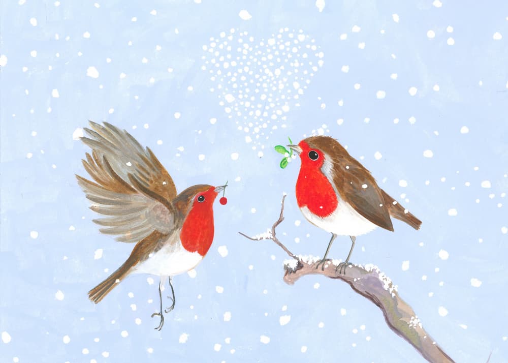 Lovebirds in Snow by Isabelle Brent — canvas wall art