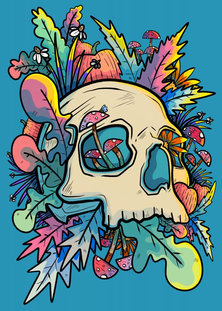 Vibrant Nature Skull by Stephen Wade — canvas wall art