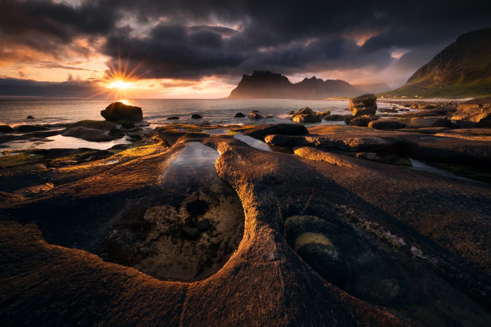 Golden Coastal Sunset by Karol Nienartowicz — canvas wall art