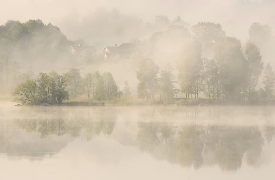 Misty Lake Reflections by Allan Wallberg — canvas wall art