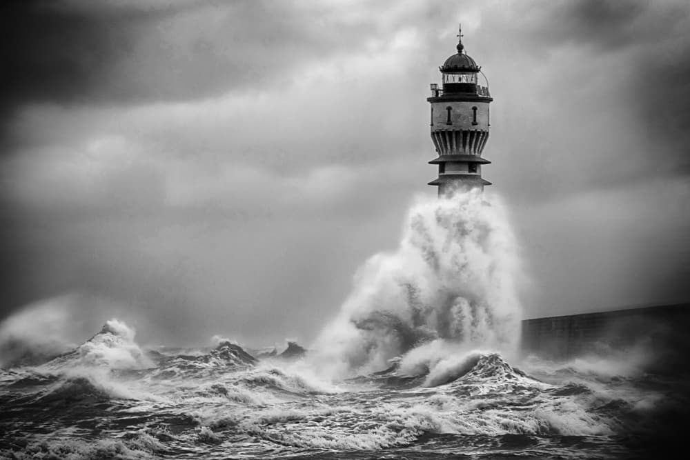 Stormy Lighthouse Waves by Stéphane Pecqueux — canvas wall art