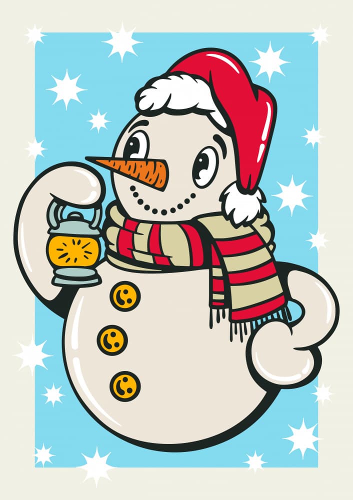 Festive Snowman Lantern by Alina Shulhouskaya — canvas wall art