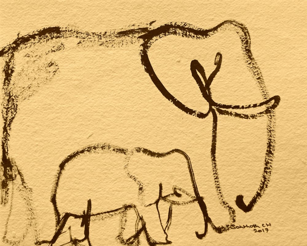Elephant Mother and Calf by Santhosh ch — canvas wall art