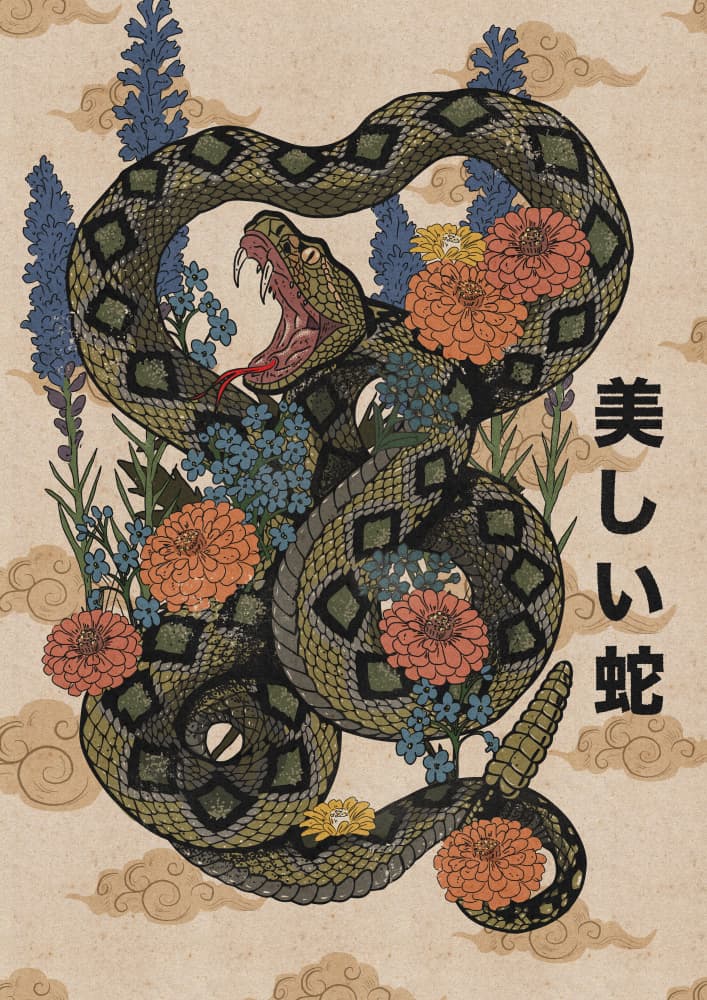 Japanese Floral Serpent by Nicholas — canvas wall art