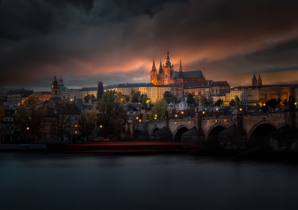 Historic Prague Night Glow by Larry Deng APA — canvas wall art
