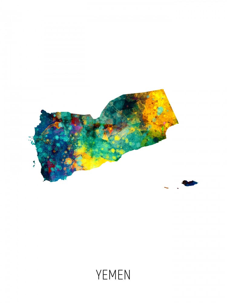 Vibrant Yemen Map by Michael Tompsett — canvas wall art