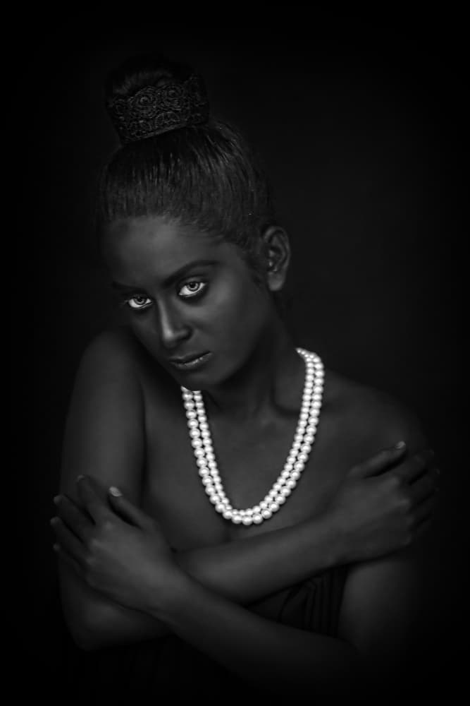 Mysterious Woman with Pearls by Shaibal Nandi — canvas wall art