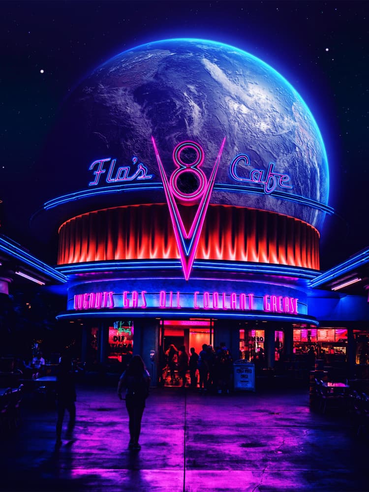 Neon Diner Under Planet by Ritvik takkar — canvas wall art