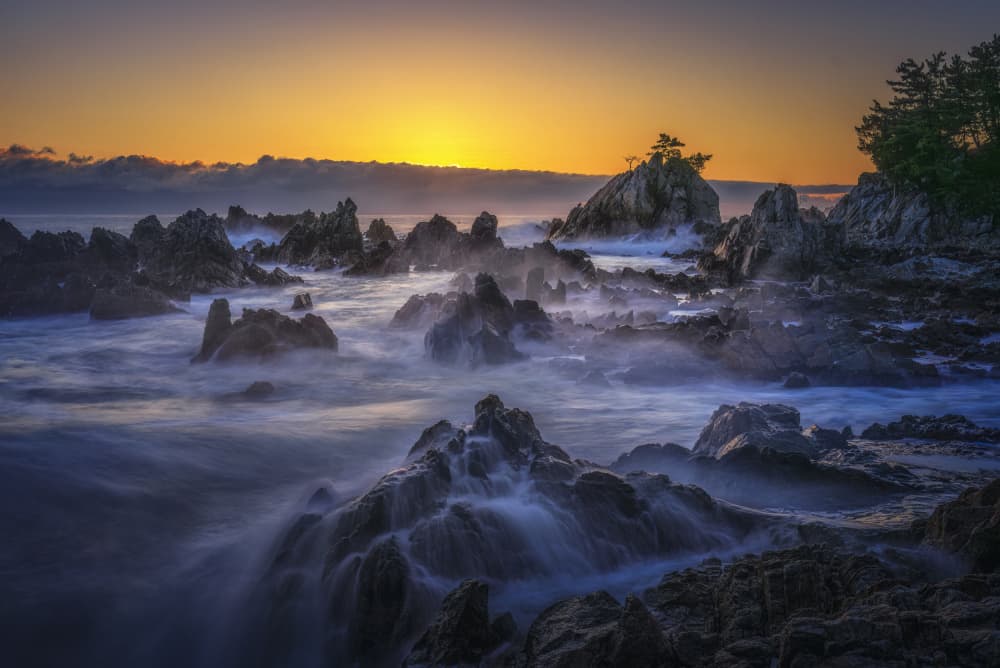 Misty Coastal Sunrise by Tiger Seo — canvas wall art