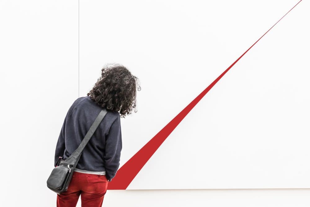 Contemplating Red Line Art by Luc Vangindertael (laGrange) — canvas wall art