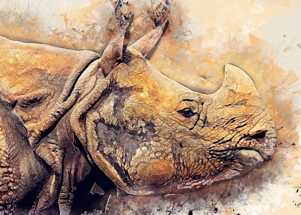 Watercolor Rhino Portrait by Justyna Jaszke — canvas wall art