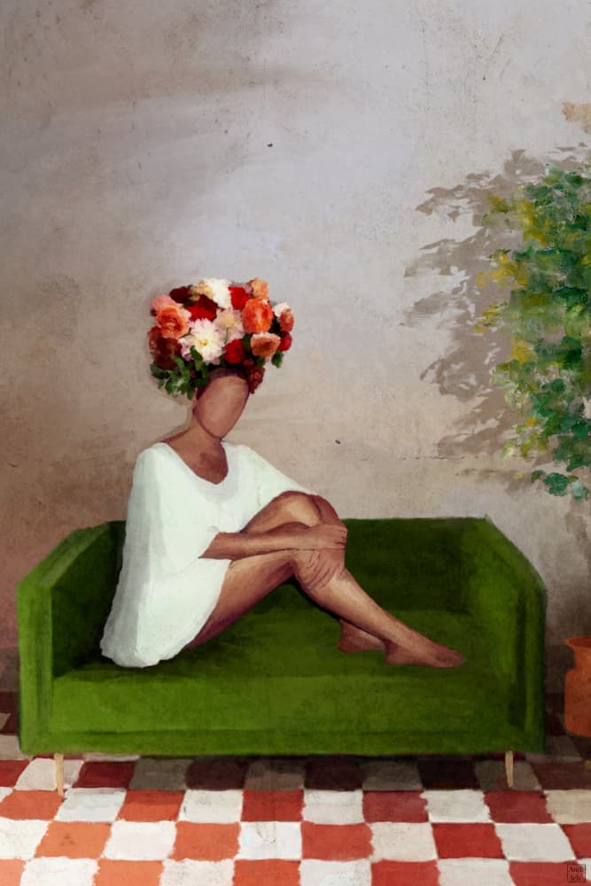 Floral Woman on Sofa by Andile Bokweni — canvas wall art