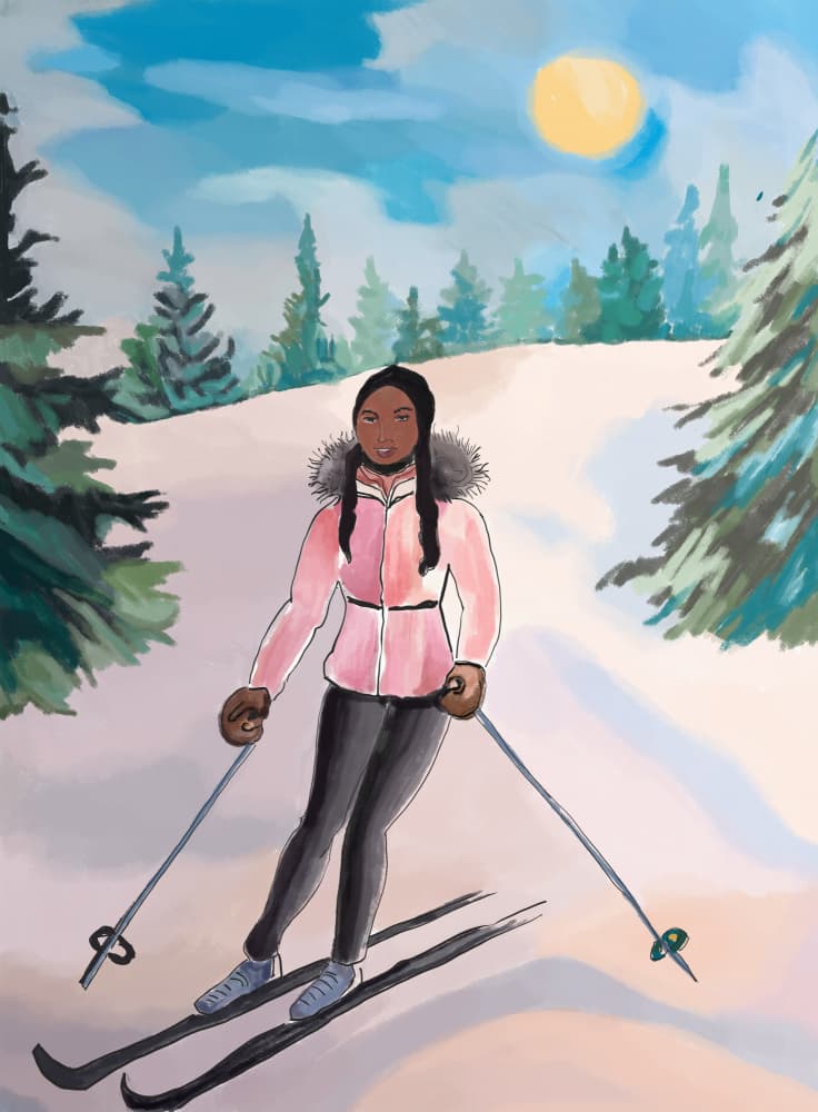 Skier on Sunny Mountain by Beate Tubach — canvas wall art