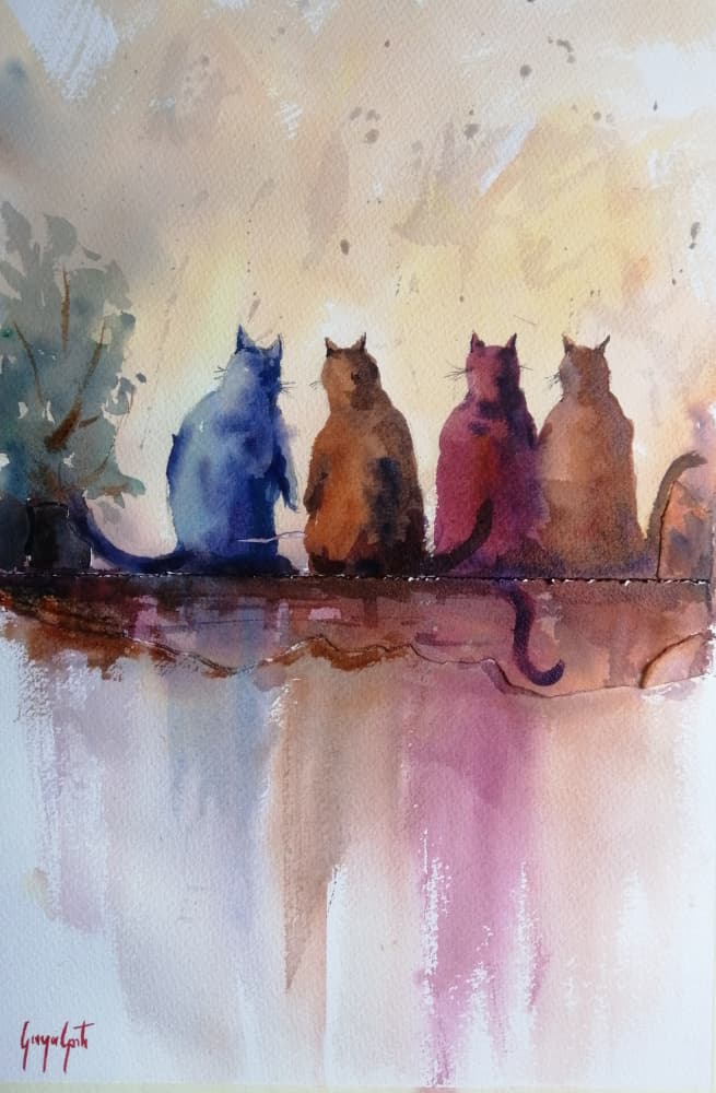 Four Colorful Cats by Giorgio Gosti — canvas wall art
