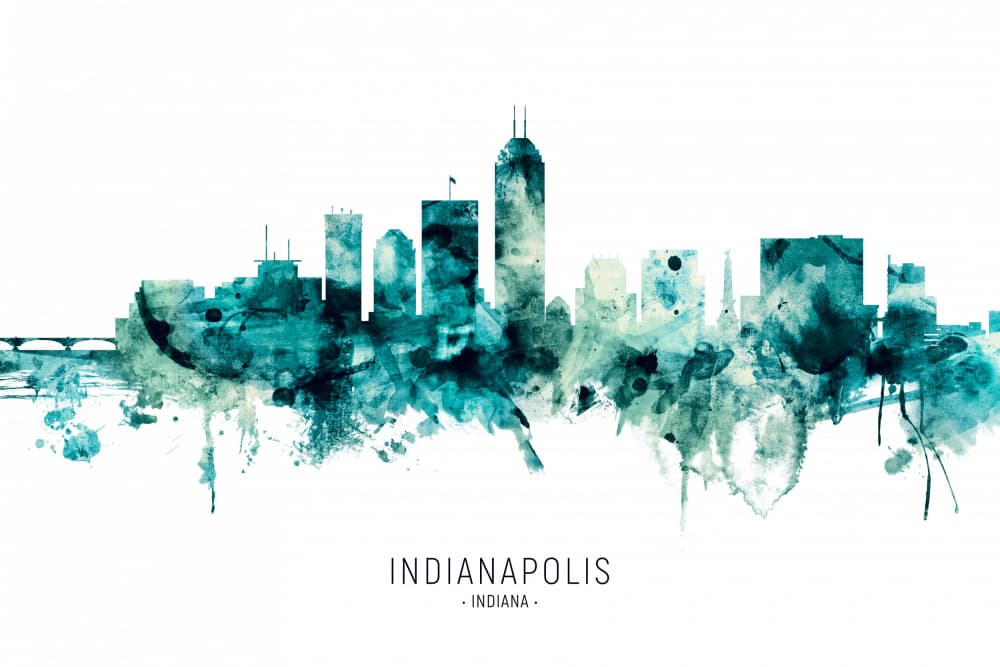 Indianapolis Watercolor Skyline by Michael Tompsett — canvas wall art