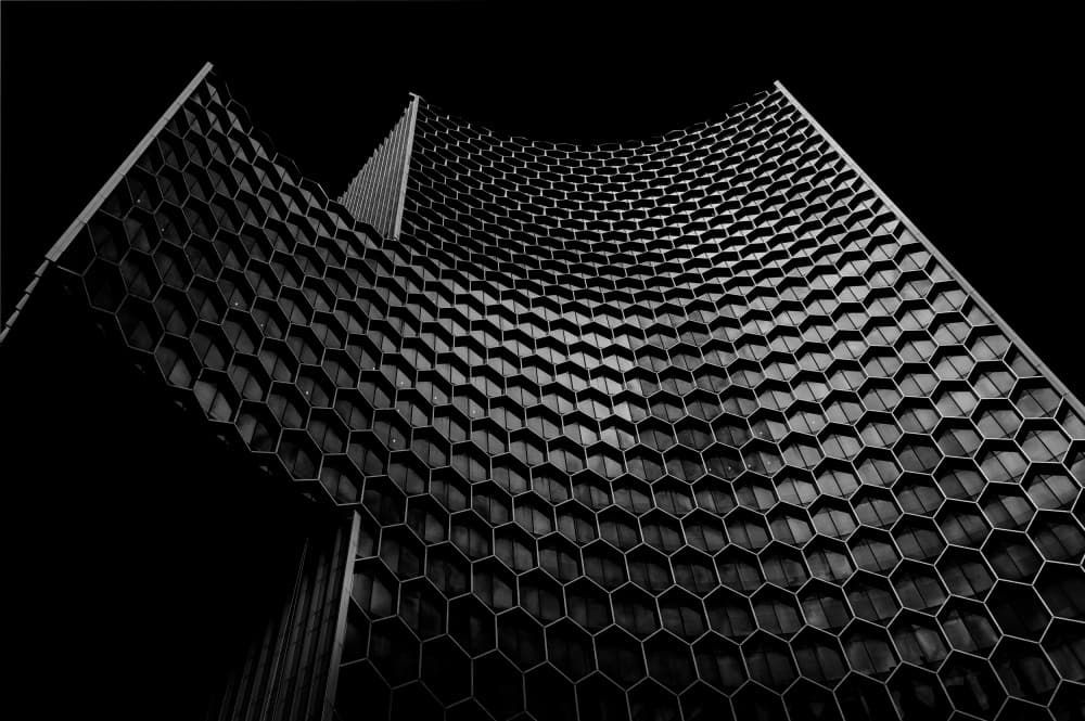 Sleek Hexagon Architecture by Joseph Ng — canvas wall art