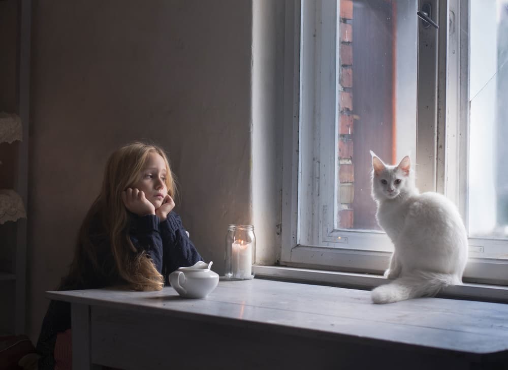 Girl And White Cat by Małgorzata Masarz — canvas wall art