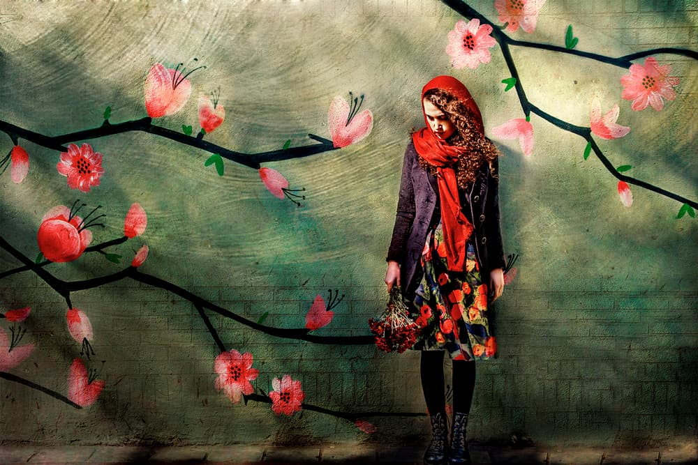 Pensive Woman Floral Wall by Sahar Karami — canvas wall art