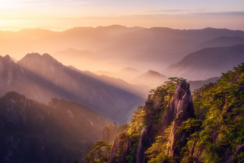 Misty Mountain Sunbeams by Damon Hao — canvas wall art