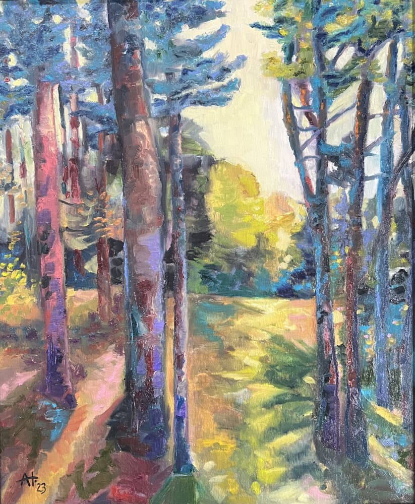 Sunlit Forest Path by Alexandra Higgins — canvas wall art