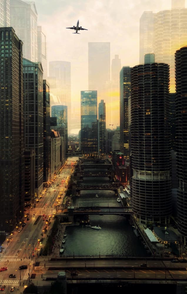 Chicago River Evening by Yang Jiao — canvas wall art