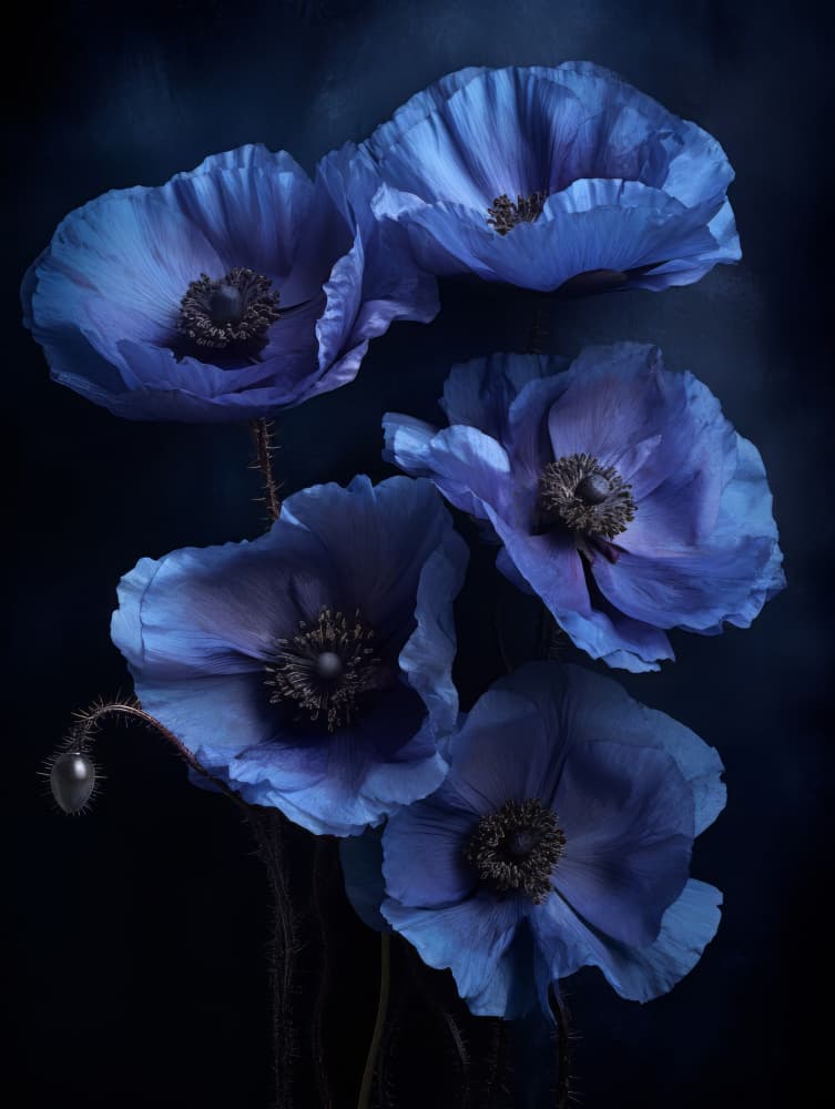 Midnight Blue Poppies by Bilge Paksoylu — canvas wall art