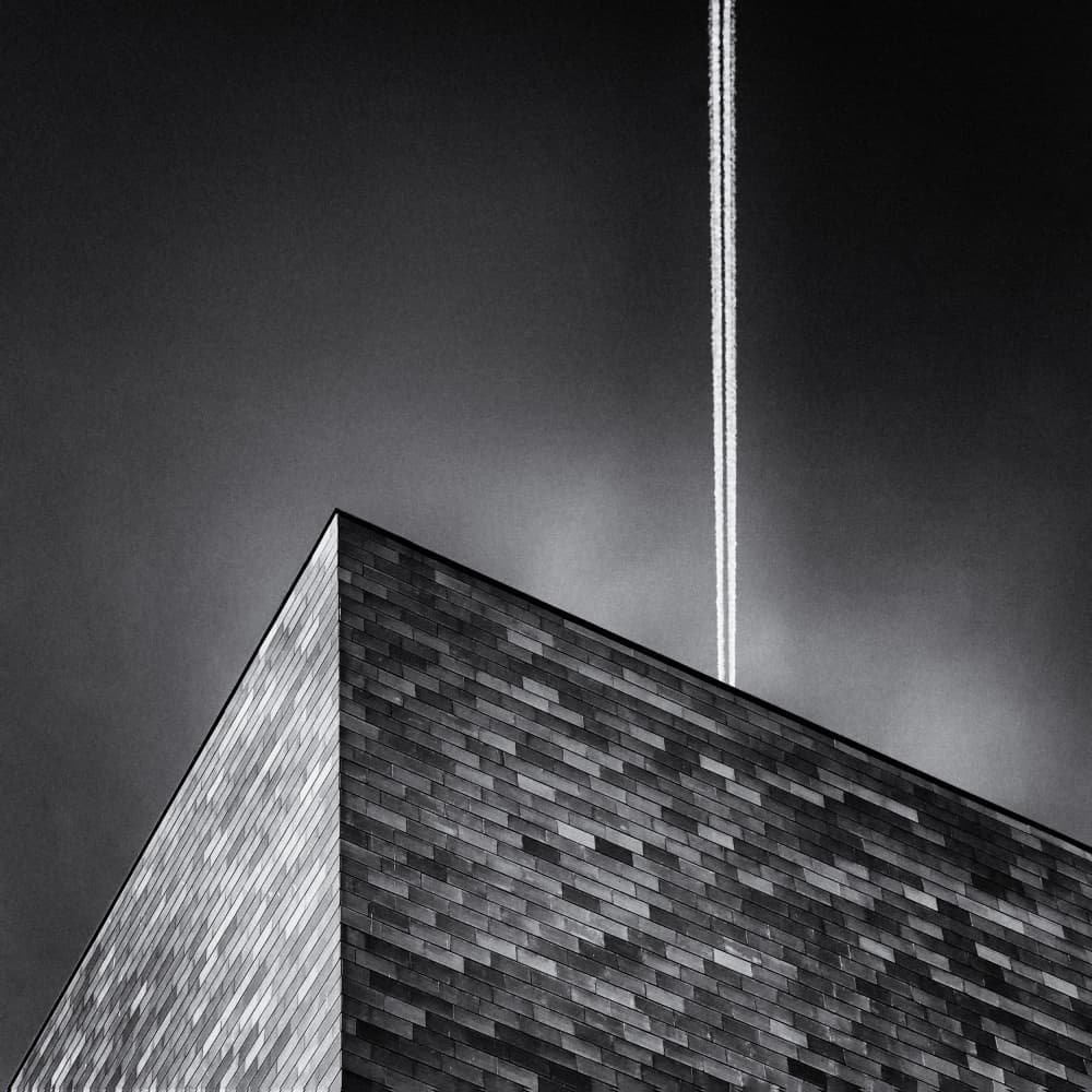 Modern Building Jet Trail by Piet Flour — canvas wall art