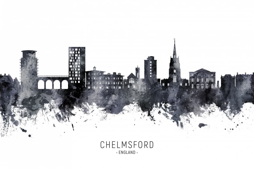 Chelmsford England Skyline by Michael Tompsett — canvas wall art