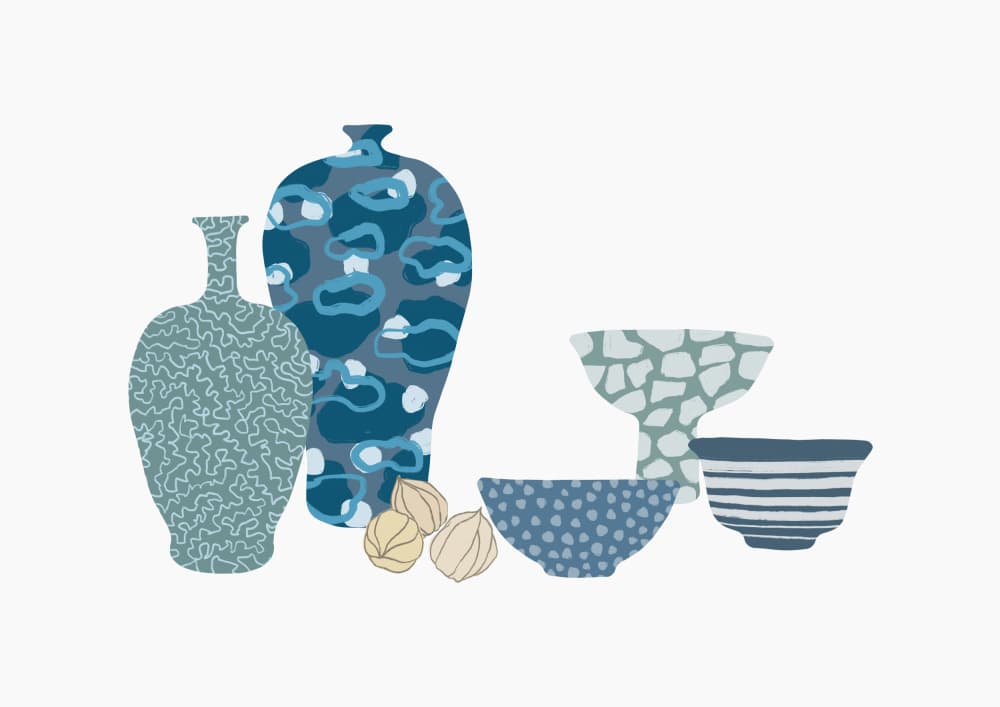 Blue Pottery Still Life by Orara Studio — canvas wall art