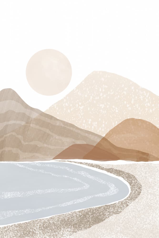 Serene Mountain Beach by Melloi Art Prints — canvas wall art