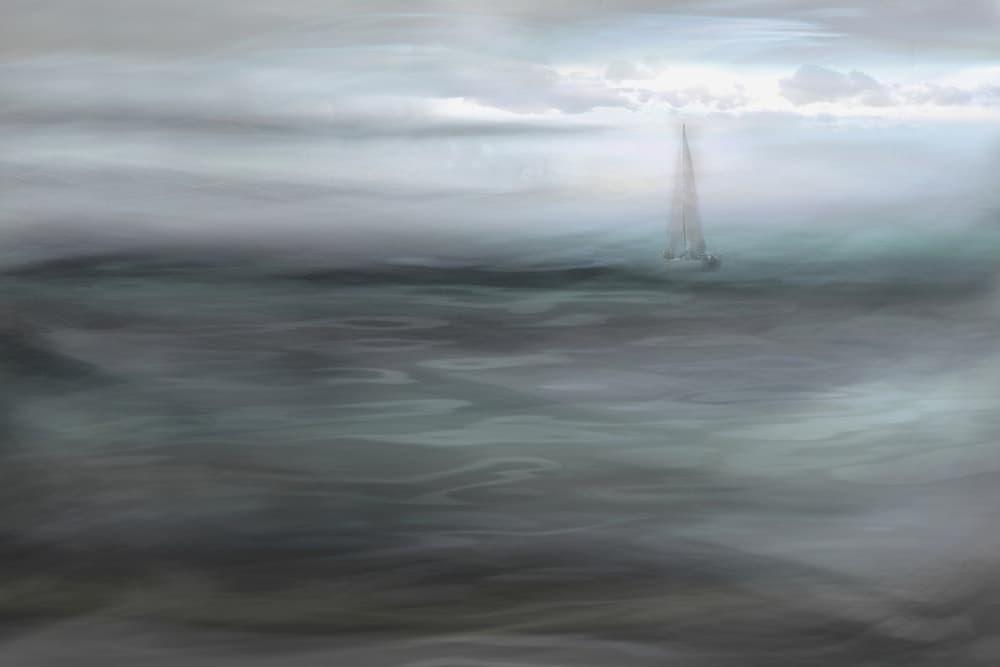 Misty Ocean Sailboat by Christina Sillen — canvas wall art