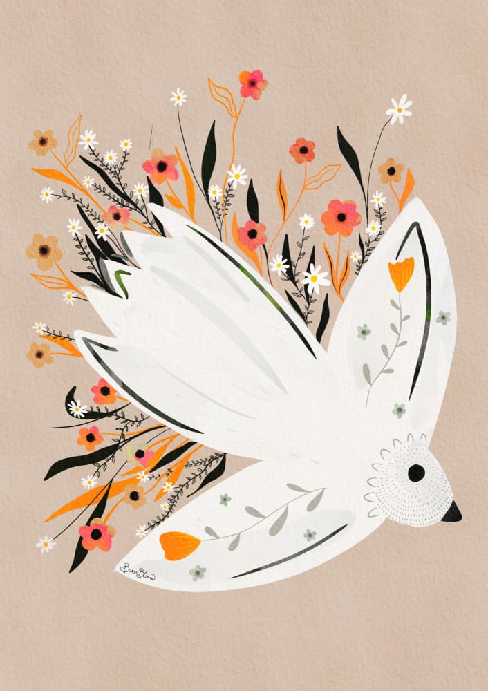 Peaceful Floral Dove by Baroo Bloom — canvas wall art