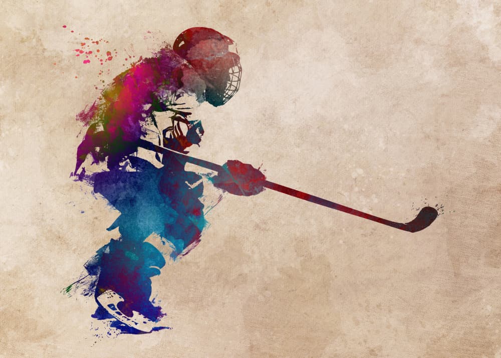 Vibrant Hockey Player by Justyna Jaszke — canvas wall art
